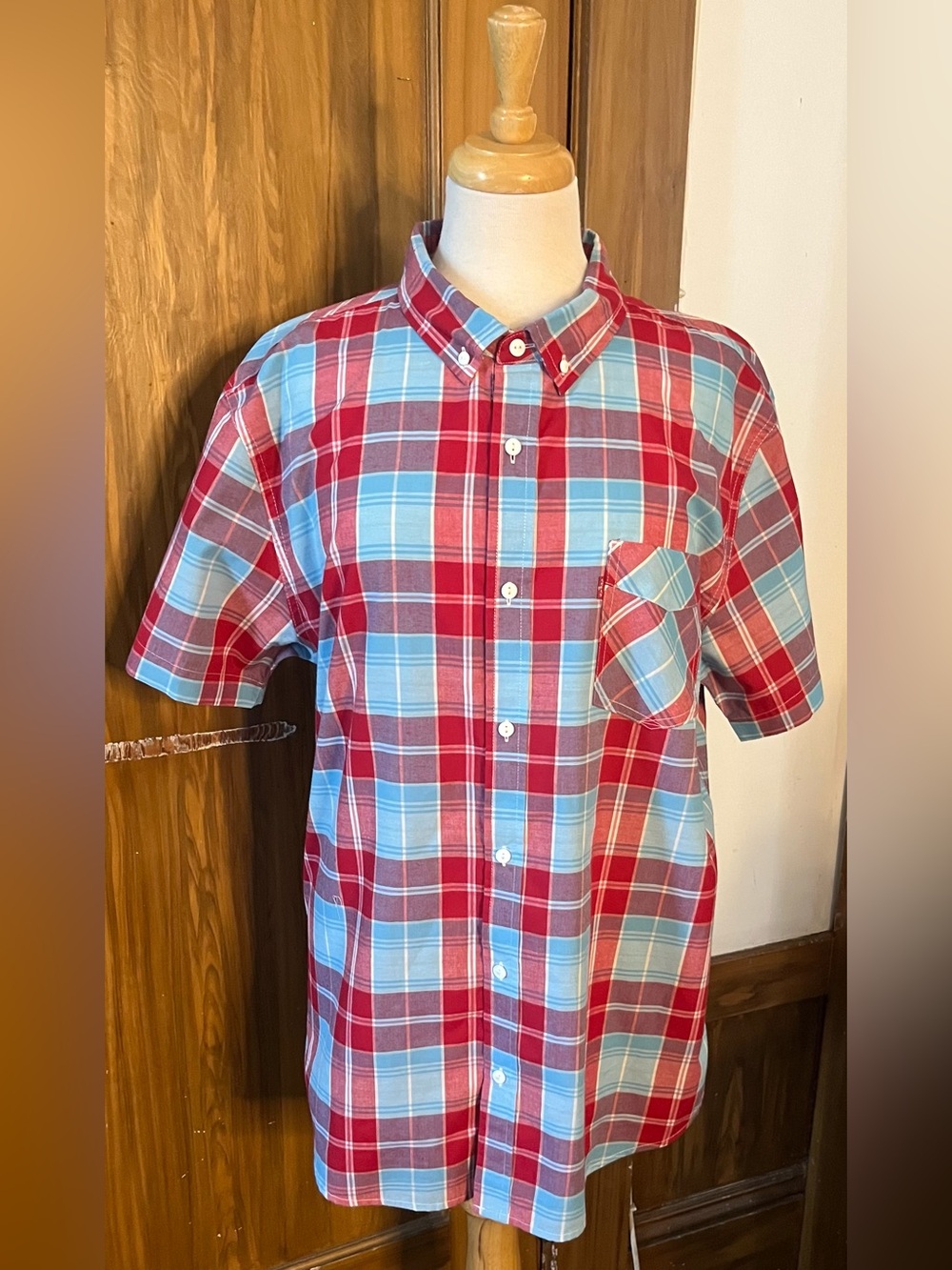 Levi's Red and Light Blue Plaid Shirt